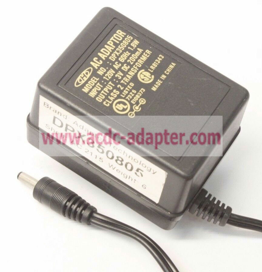 Genuine Hel Mans DPX350805 3V 200mA AC DC Power Supply Adapter Charger - Click Image to Close